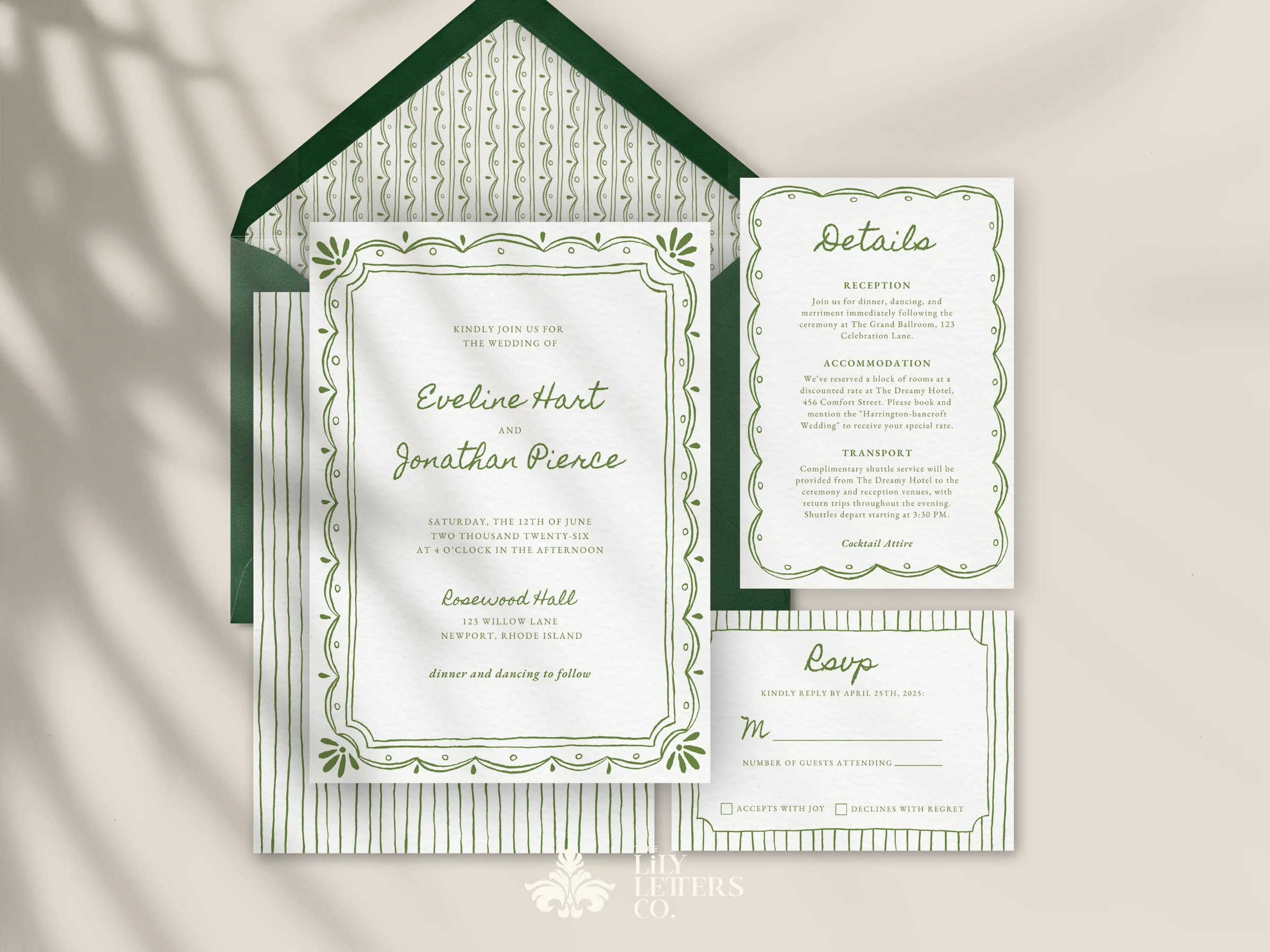 Whimsical Wedding Invitation Template Suite - Hand Drawn Stationery